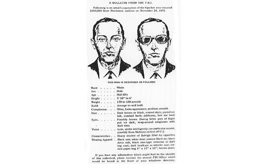 The FBI wanted poster for D.B. Cooper.