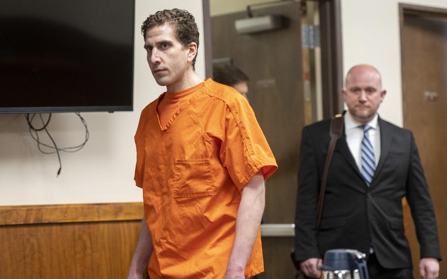 Bryan Kohberger enters the courtroom for his arraignment hearing in Latah County District Court, Monday, May 22, 2023, in Moscow, Idaho. Kohberger is accused of killing four University of Idaho students in November 2022. 
