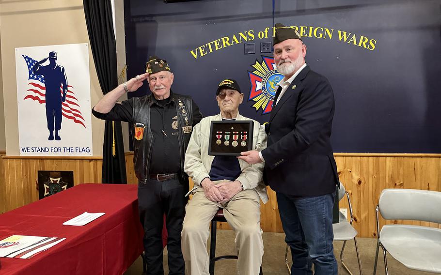 More than 80 years after joining the Army, 102-year-old World War II veteran Neil Korn was presented with five medals and awards for his military service to the U.S., Monday, April 22, 2024.