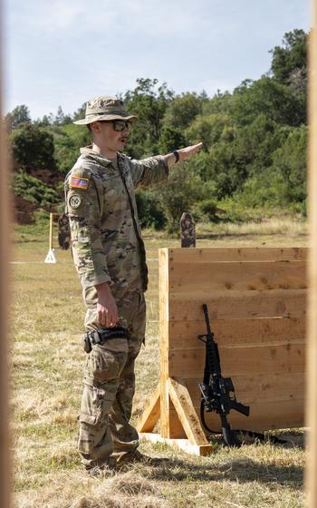 U.S. Army Sgt. Nate Turgeon, a Massachusetts National Guardsman with the 772nd Military Police Company, provides instruction on range safety during Justified Accord 2024 at the Counter Insurgency Terrorism and Stability Operations Training Centre, Nanyuki, Kenya, Wednesday, Feb. 28, 2024.