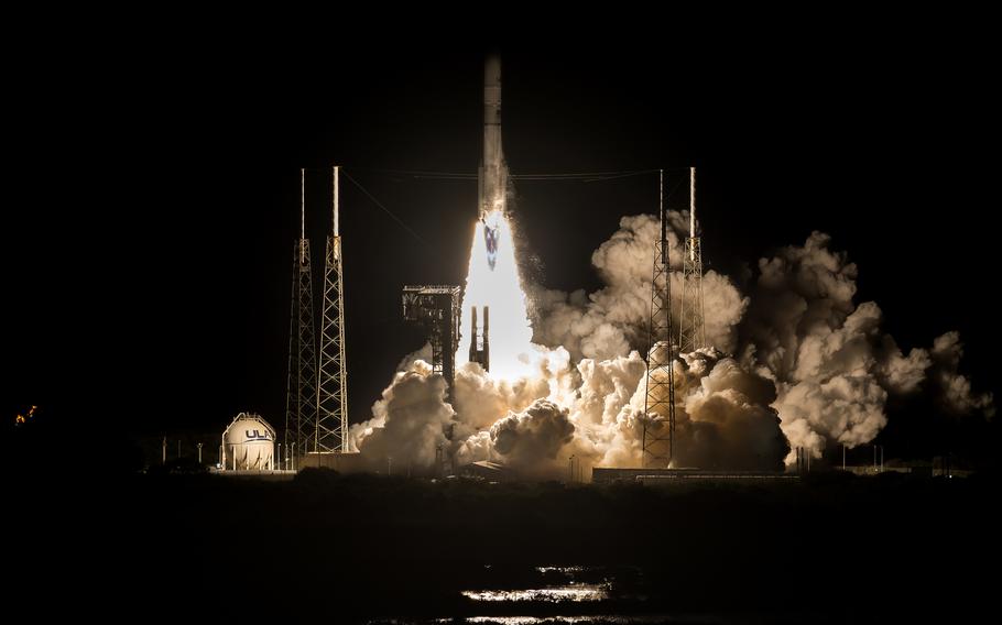The ULA’s CPLS Peregrine Mission 1, supporting NASA’s Artemis program, lifts off from Launch Pad 41 at Cape Canaveral Space Force Station in Florida, on Jan. 8, 2024.