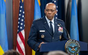 Secretary of Defense Lloyd J. Austin III and Joint Chiefs of Staff Chairman Air Force Gen. CQ Brown, Jr. conduct a press briefing at the Pentagon, Washington, D.C., May 20, 2024. (DoD photo by U.S. Air Force Tech. Sgt. Jack Sanders)