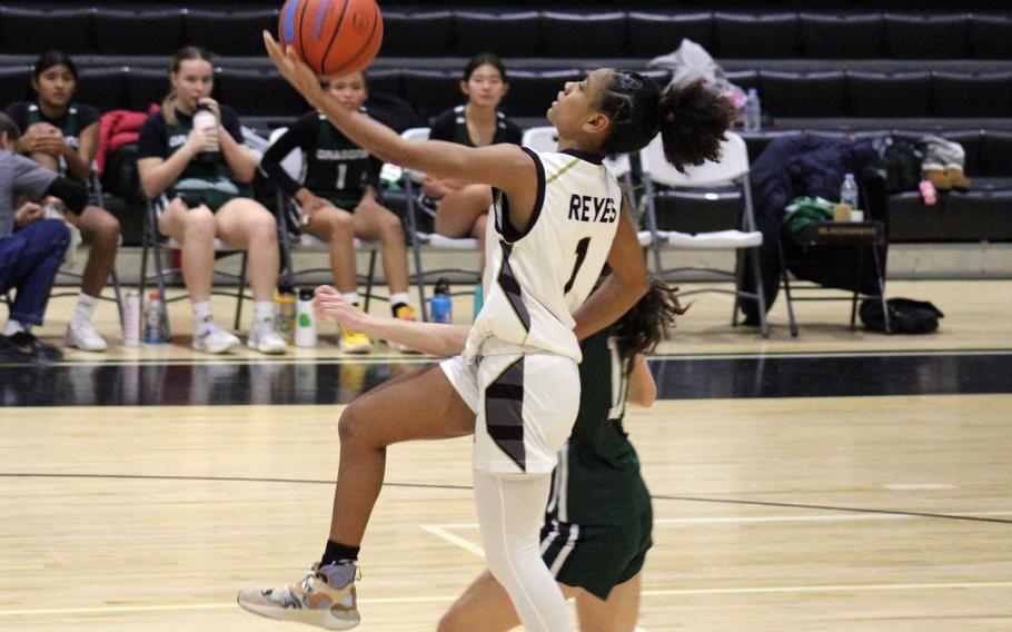 Humphreys' Anaya Reyes drives for a shot against Kubasaki. The Blackhawks won 39-17.