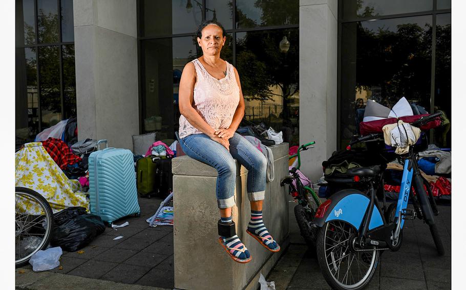 Venezuelan migrant Sofia del Carmen Valderrama de Garcia wears a GPS ankle monitor. 