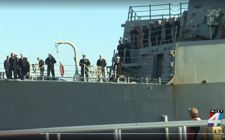 Family and friends were on hand at U.S. Naval Station Mayport, Fla., on Feb. 3, 2024, to welcome home the USS Farragut.