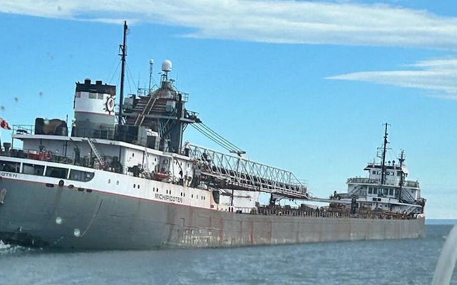 The nearly 700-foot-long Michipicoten was en route from Two Harbors to Thunder Bay, Canada, when it began taking on water Saturday. Half of the ship’s crew was evacuated, and the vessel then limped on to Thunder Bay.