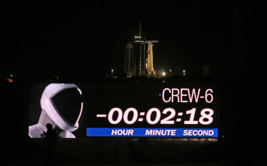 The SpaceX Falcon 9 rocket and Dragon spacecraft Endeavour sits poised on Launch Pad 39A as the countdown was scrubbed on Feb. 27, 2023, due to a technical issue at Kennedy Space Center in Cape Canaveral, Fla.