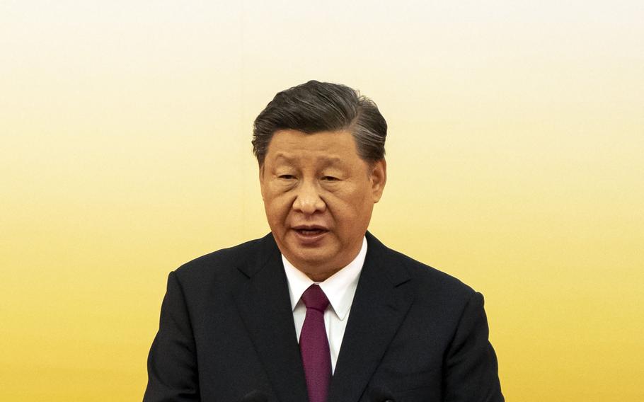 Xi Jinping, China’s president, speaks at a swearing-in ceremony for Hong Kong’s chief executive John Lee in Hong Kong on July 1, 2022.