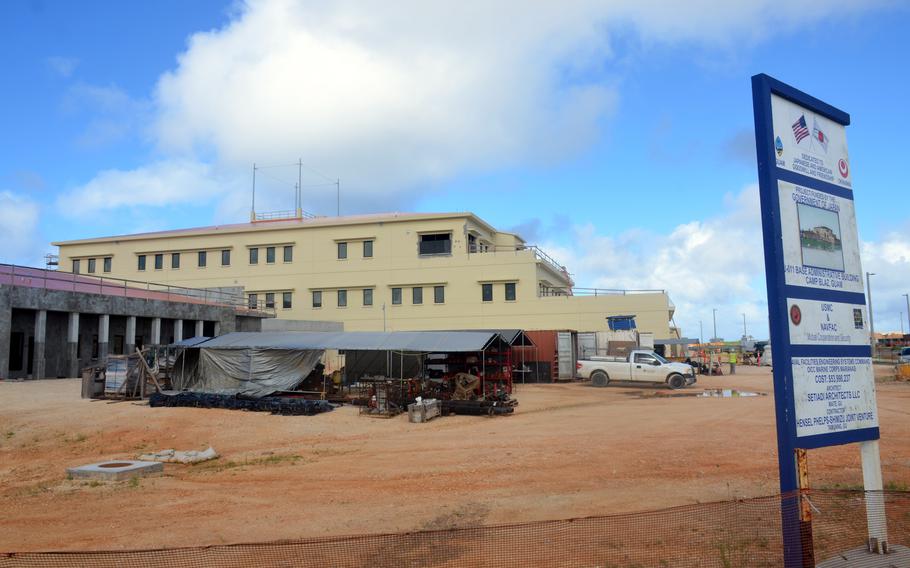 The headquarters building for the Marine Corps' Camp Blaz, Guam, seen here Friday, Dec. 9, 2022,  is slated for completion in 2024. 