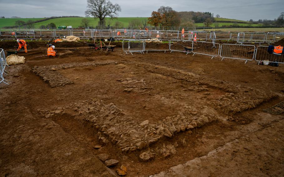 The excavation site of Roman ruins is seen near South Northamptonshire, England. 