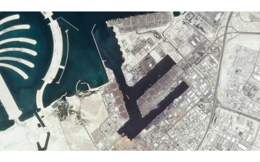 The Jebel Ali Port is seen early Wednesday, July 7, 2021, in Dubai, United Arab Emirates. 