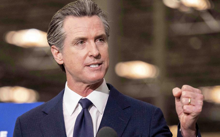 Gov. Gavin Newsom announces the next phase of California’s COVID-19 response called “SMARTER,” during a press conference at the UPS Healthcare warehouse in Fontana, Calif., Thursday, Feb. 17, 2022. Should a family of four, earning $96,000 annually and living in the country illegally, be eligible to receive taxpayer-funded cash gifts totaling $36,000 over the next three years? Politicians in Los Angeles County, Calif., believe so. 