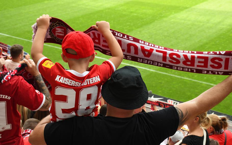 A young fan shows support for the FC Kaiserslautern soccer team, Sunday, Aug. 28, 2022.
