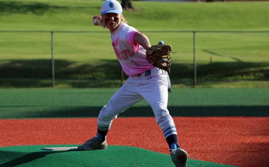 Right-hander Josh Low pitches for an Osan team that has not faced any of its D-II opponents from Japan entering the Far East tournaments.