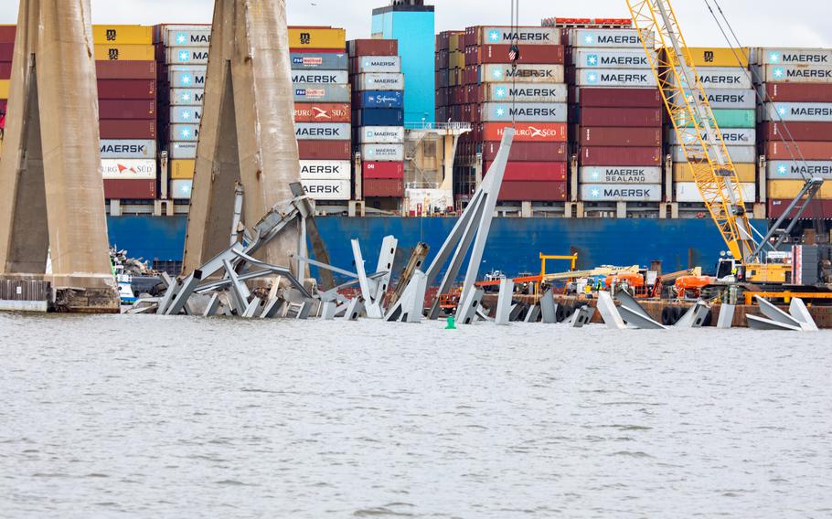Salvors with the Unified Command continue wreckage removal from the surrounding area of the Dali on May 6, 2024.