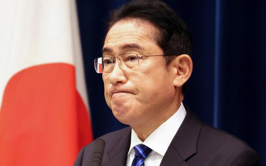 Japanese Prime Minister Fumio Kishida speaks during a press conference at his official residence in Tokyo on Dec. 10, 2022. (Yoshikazu Tsuno/Pool/AFP/Getty Images/TNS)