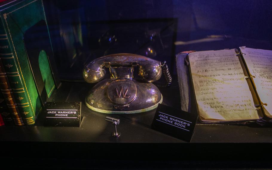 Studio boss Jack Warner's silver-plated phone and phone book on display at Warner Bros.' new tour center. 