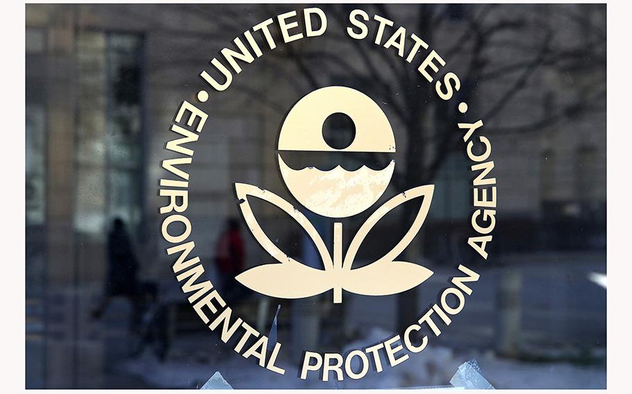 The U.S. Environmental Protection Agency’s logo is displayed on a door at its headquarters on March 16, 2017, in Washington, D.C. 