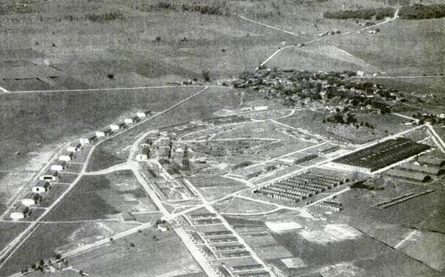 An aerial photograph of Wilbur Wright Field, now Wright-Patterson Air Force Base, circa 1920.