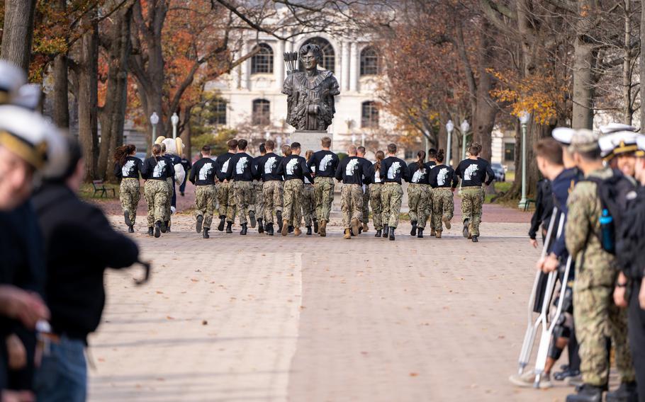 The traditional Army Navy Game Ball Run began Tuesday on the Annapolis, Md., campus of the United States Naval Academy, and it will end Saturday morning at Gillette Stadium in Foxborough, Mass., site of the 124th annual football classic.