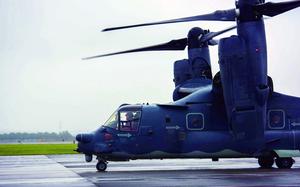 A CV-22 Osprey takes part in an elephant walk at Yokota Air Base, Japan, May 21, 2020.