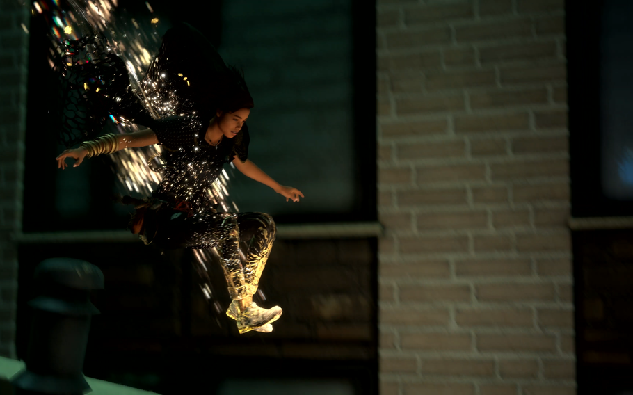 Frey Holland’s superpowered shoes allow her to do cool kick flips, twirl and spin like a ballerina and race across fantasy lands in Forspoken. 