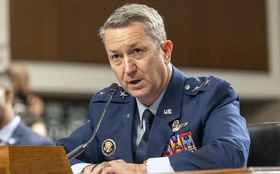 Lieutenant General John D. Caine testifies on Tuesday, April 1, 2025, during a hearing to examine his nomination to be general and Chairman of the Joint Chiefs of Staff for the Department of Defense in Washington. (Eric Kayne/Stars and Stripes)