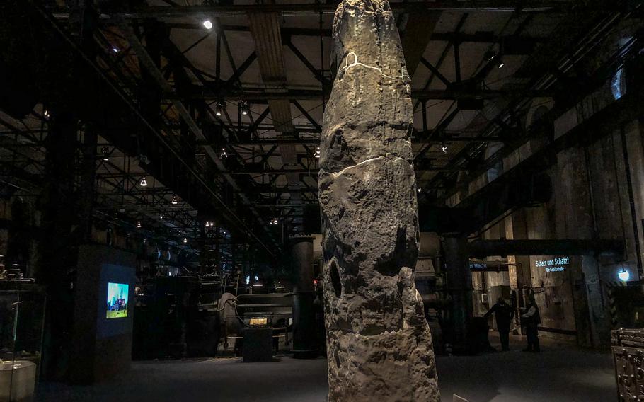 Standing about 20 feet tall, the Gollenstein, the region's largest menhir, or upright standing stone, is displayed at Voelklingen Ironworks in Voelklingen, Germany. 