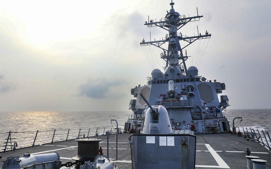 The USS Benfold, a guided-missile destroyer, steams through the Taiwan Strait on Wednesday, July 28, the same day that House lawmakers in Washington, D.C., recommended the Navy build an additional destroyer as part of its proposed 2022 budget.