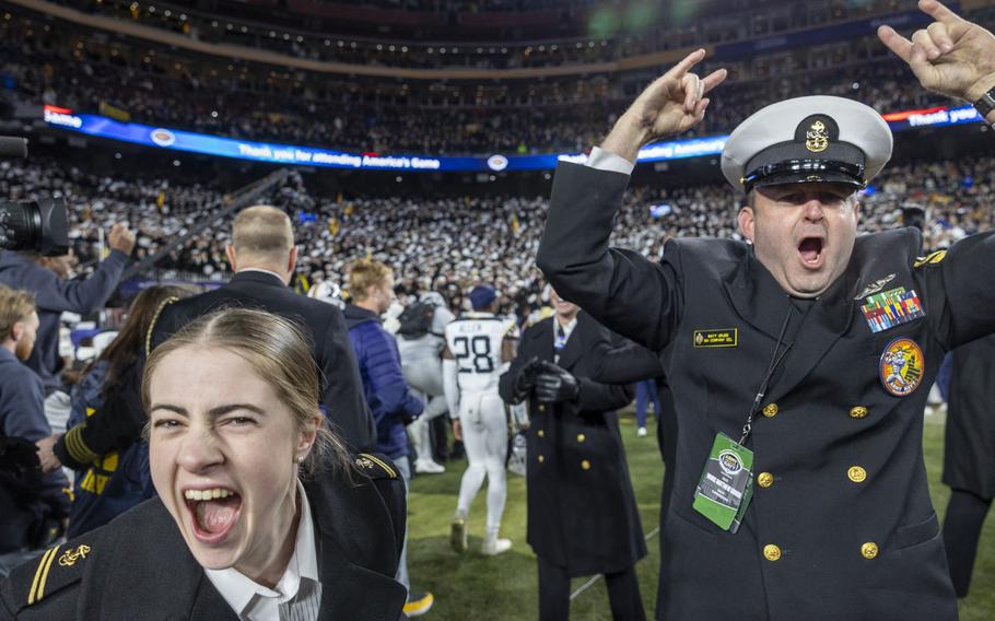 Navy midshipmen celebrate