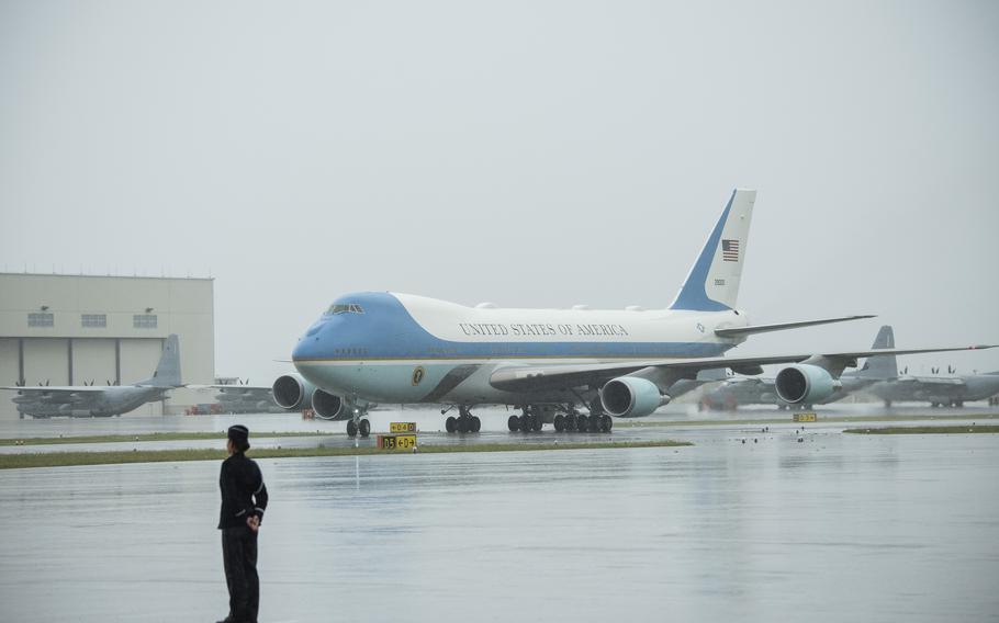 Air Force One arrives at Marine Corps Air Station Iwakuni, Japan, Thursday, May 18, 2023.