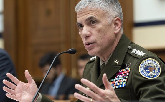 FILE - U.S. Cyber Command Commander Gen. Paul Nakasone testifies before the House Armed Services Subcommittee hearing on cyberspace operations, on Capitol Hill in Washington, March 30, 2023. The National Security Agency is starting an artificial intelligence security center — a crucial mission as AI capabilities are increasingly acquired, developed and integrated into U.S. defense and intelligence systems. The agency's outgoing director, Army Gen. Paul Nakasone, made the announcement Thursday, Sept. 28, at the National Press Club. (AP Photo/Jose Luis Magana, File)