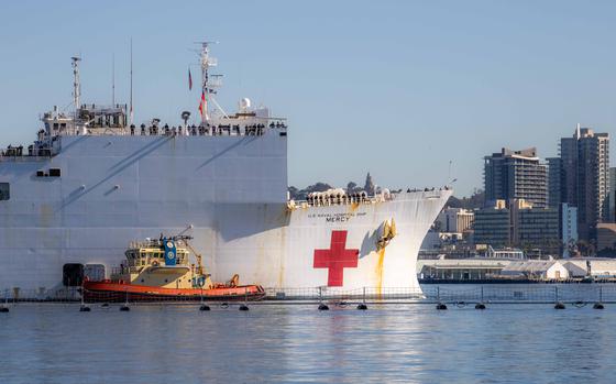 The hospital ship USNS Mercy (T-AH 19) returns to homeport at Naval Air Station North Island (NASNI) in San Diego after completing a deployment in support of Pacific Partnership 2024. Pacific Partnership, now in its 19th iteration, is the largest multinational humanitarian assistance and disaster relief preparedness mission conducted in the Indo-Pacific and works to enhance regional interoperability and disaster response capabilities, increase security stability in the region, and foster new and enduring friendships. (U.S. Navy photo by Mass Communication Specialist 2nd Class Megan Alexander)