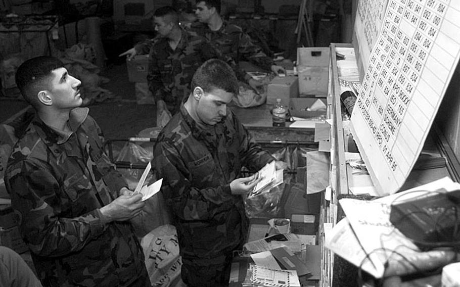 Taszar AB, Hungary, January, 1996: Sorting the mail is a massive undertaking at Taszar.