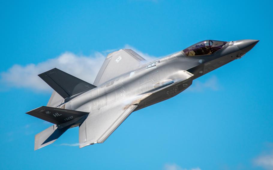 An F-35A Lightning II assigned to the 419th Fighter Wing takes off at Hill Air Force Base, Utah, May 11, 2022.