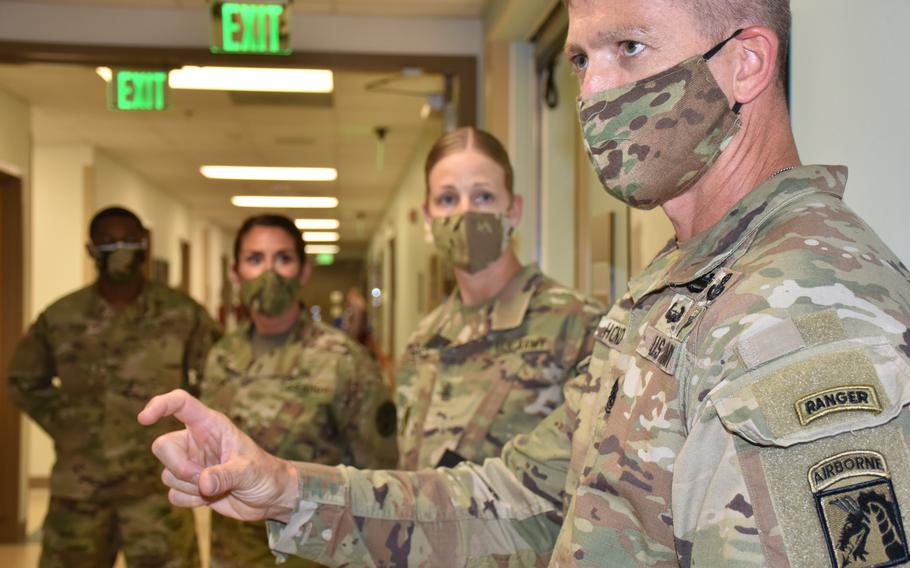 Command Sgt. Maj. Thomas Holland of the Army’s 18th Airborne Corps is pictured in June 2020 at the Womack Army Medical Center at Fort Bragg, N.C. The corps is testing a policy that would prevent soldiers from being released from in-patient mental health facilities on holidays or weekends. It is an effort to better support a soldier’s recovery effort and help prevent suicide attempts, Holland said. The policy includes a contract on what the soldier, the soldier’s leaders and the medical provider are responsible for when the soldier is released.