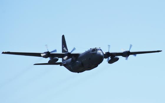 A C-130 Hercules transport aircraft from the Montana Air National Guard 120th Airlift Wing performs a flyover July 13, 2019, at the “Mission Over Malmstrom” open house event on Malmstrom Air Force Base, Mont. The two-day event, featured performances by aerial demonstration teams, flyovers, guided tours and static displays.  (U.S. Air Force photo by Devin Doskey)