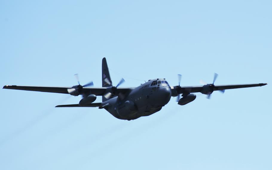 A C-130 Hercules transport aircraft from the Montana Air National Guard 120th Airlift Wing performs a flyover July 13, 2019, at the “Mission Over Malmstrom” open house event on Malmstrom Air Force Base, Mont. 