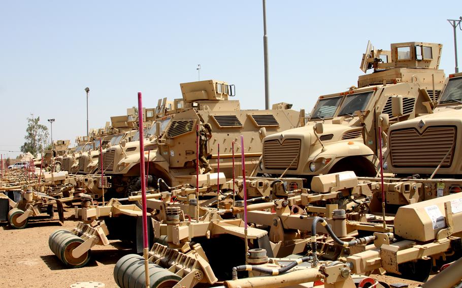 MaxxPro mine-resistant, ambush-protected (MRAP) vehicles with mine-roller attachments sent to Iraqi security forces. Ukraine will receive similar vehicles.