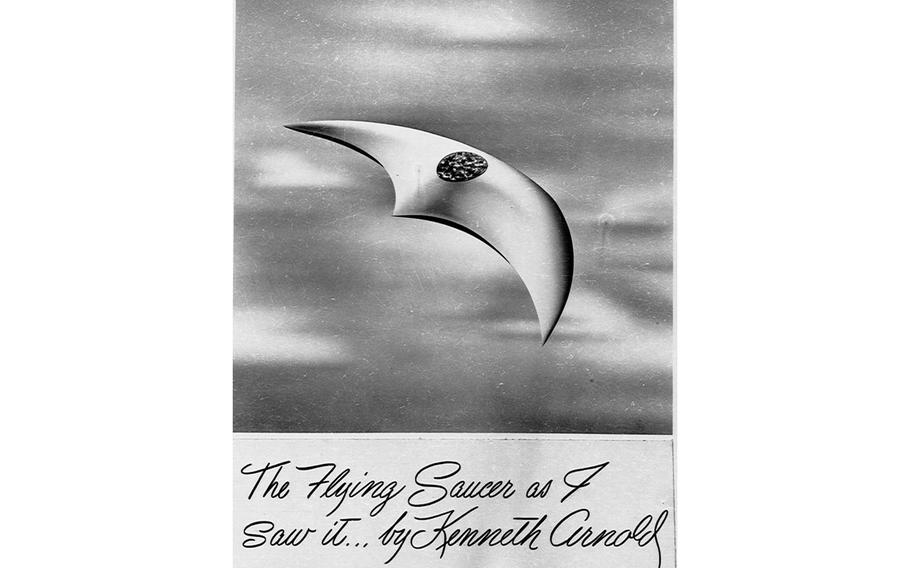 Kenneth Arnold, the Idaho pilot who reported seeing seeing nine UFOs near Mount Rainier in 1947, later sketched the crescent-shaped object he saw. The others were roughly circular, he said.