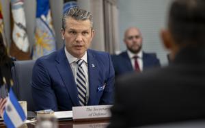 Secretary of Defense Pete Hegseth and El Salvador Minister of National Defense René Francis Merino Monroy participate in a bilateral exchange at the Pentagon, Washington, D.C., April 16, 2025. (DoD photo by U.S. Navy Petty Officer 1st Class Alexander Kubitza)