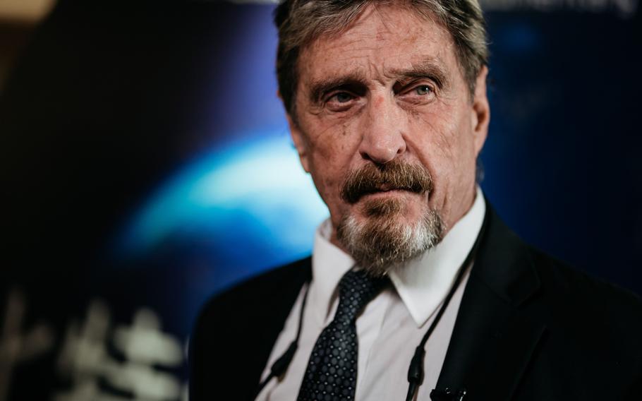 John McAfee, founder of McAfee Associates Inc., during a Bloomberg Television interview in Hong Kong on Sept. 20, 2017.