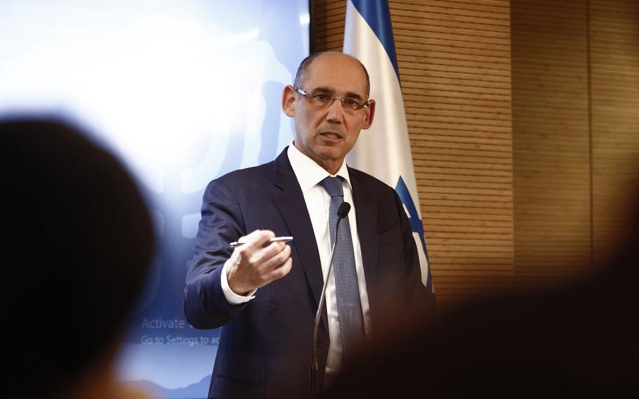Amir Yaron during an interest rates news conference in Jerusalem, Monday, Nov. 27, 2023.