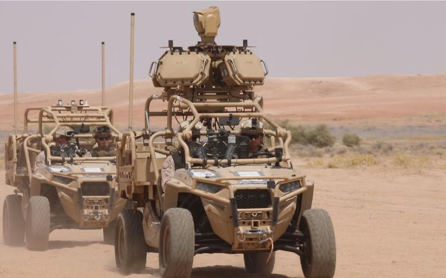 In this undated photo, U.S. soldiers practice counter-drone operations during exercise Red Sands at the Shamal-2 range in Saudi Arabia. About 300 troops apiece from the U.S. and Saudi militaries participated in the exercise, which ended Sept. 12, 2023.