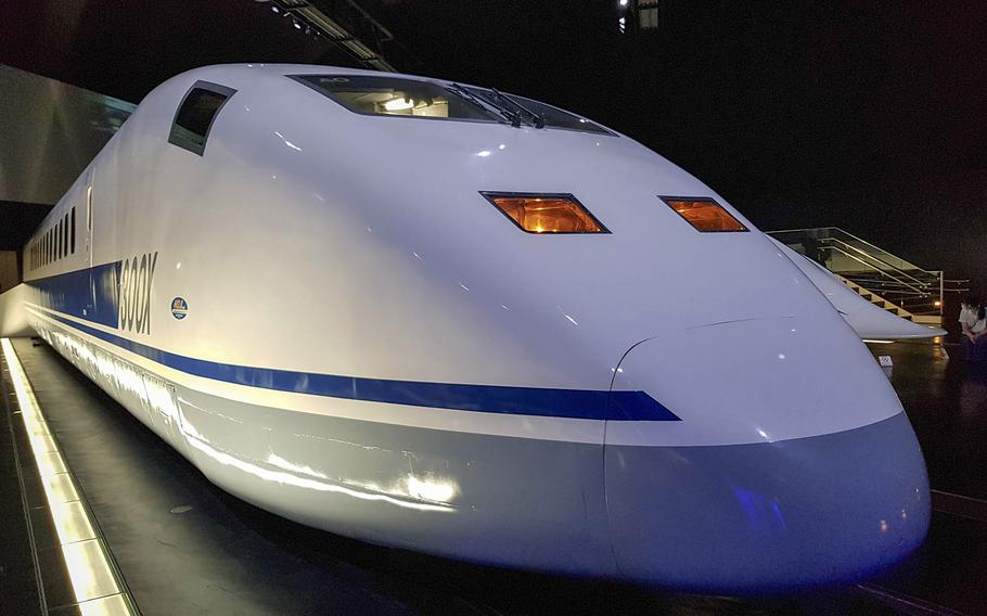 A Class 955 Shinkansen, also known as the 300X, on display at SCMaglev and Railway Park Museum in Nagoya, Japan.
