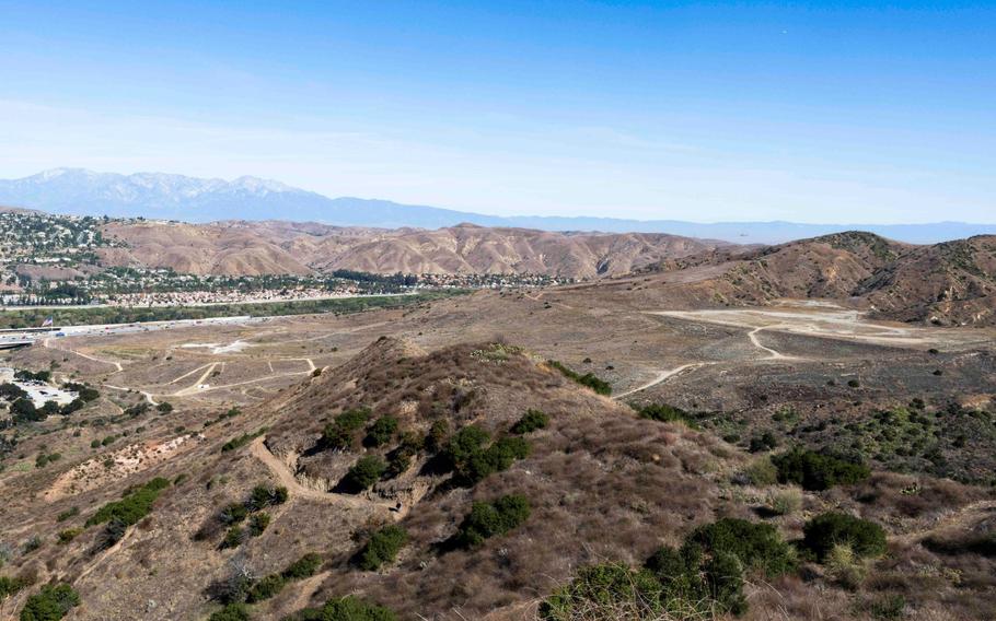 Views from the Gypsum Canyon Wilderness look over the proposed veterans cemetery, center, in Anaheim, Ca.
