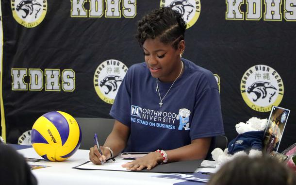 Kadena senior volleyball middle blocker Liza Young is taking her talents to Division II Northwood University in Midland, Mich.