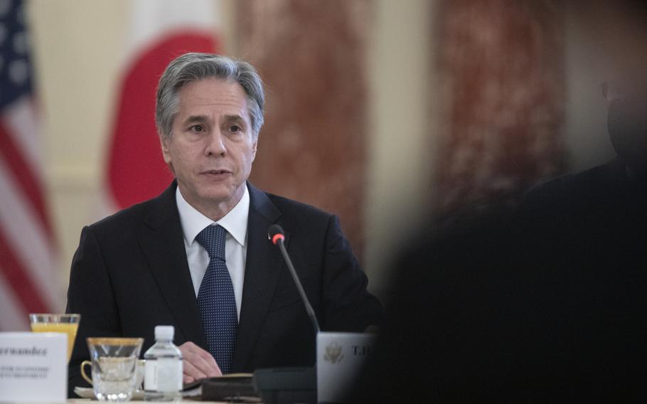 Secretary of State Antony Blinken speaks during the U.S.-Japan Economic Policy Consultative Committee (EPCC) at the State Department in Washington, Friday, July 29, 2022.