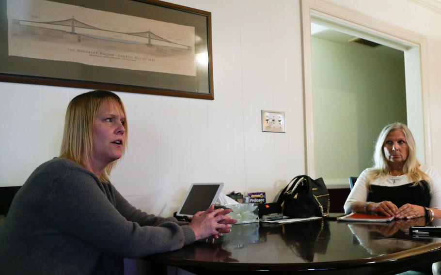 Karen Dwyer Jones (left) and Lynn Jones (right), mother and step-grandmother of Courtney Dwyer, speak with the Daily Press Karen Jones' home in Newport News, Va. They have spearheaded the effort to have Gregory Curtis' remains exhumed from a Florida military cemetery on account of the slaying of Courtney Dwyer in March.