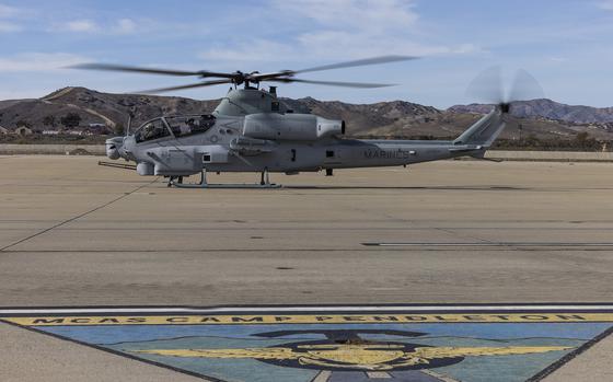 U.S. Marine Corps Col. Nathan “MOG” Marvel, commanding officer of Marine Aircraft Group (MAG) 39, 3rd Marine Aircraft Wing (MAW), lands the final AH-1Z Viper produced for the Marine Corps on Marine Corps Air Station Camp Pendleton, California, Nov. 4, 2022. Marvel flew the aircraft from Amarillo, Texas. The aircraft rolled off the assembly line as the final production of the U.S. Marine Corps AH-1Z Viper from Bell. The H-1 platform will continue to show the world why it is unequivocally important in maintaining 3rd MAW’s warfighting mentality and readiness to execute all six functions of Marine Corps Aviation. Marvel is a native of Montana. (U.S. Marine Corps photo by Cpl. Levi Voss)